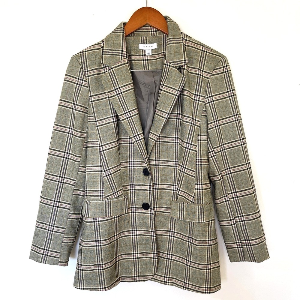 Topshop Womens English Countryside Plaid Blazer Size 6 Academia Preppy Old Money